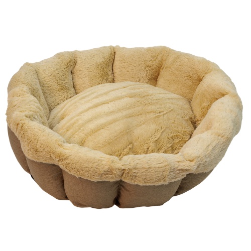Лежак Pet Choice для собак и кошек, круглый с бортом 55х55х16 см, меховой, коричневый